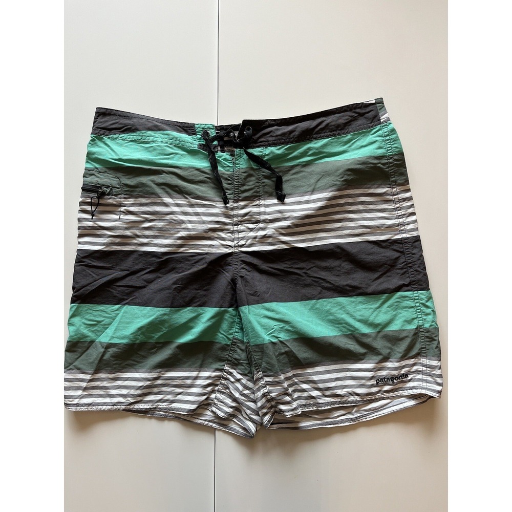 Patagonia Board Shorts - Green/Grey/White - Size 36